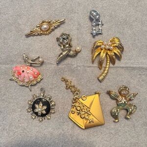 Gold Tone Palm Tree Pendant Charm with Pearl Accents - Women Jewelry